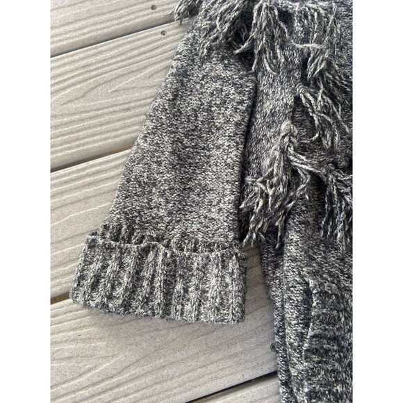 Kensie Grey Marled Fringe Knit Open Front Cardigan Sweater L Asymmetrical - Picture 4 of 15